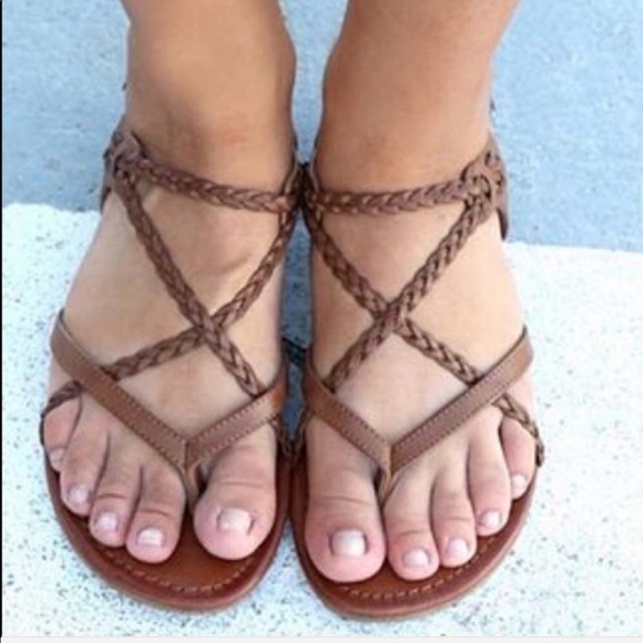 Urban Outfitters Shoes - Cream Gladiator Slim Braided Rope Straps Sandals